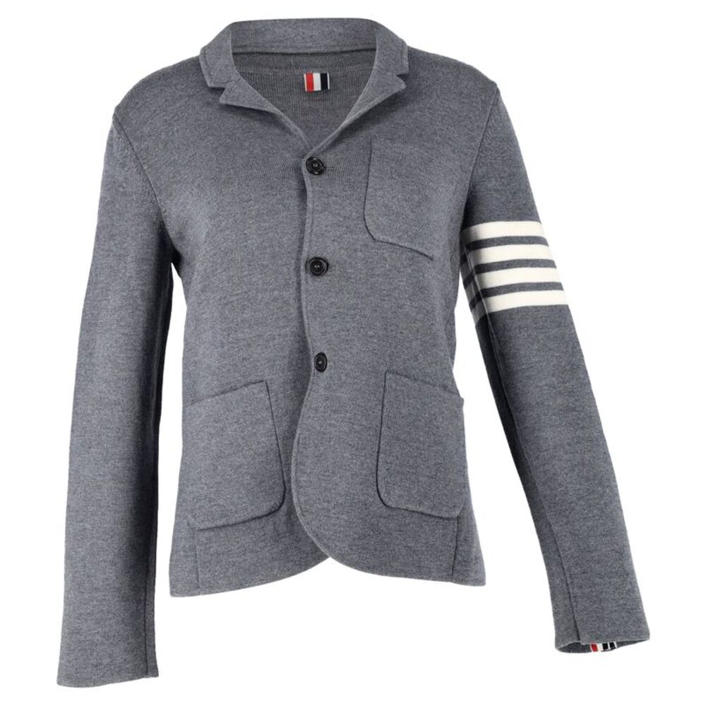 Thom Browne 4-Bar Knit Blazer in Grey Wool